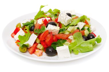 salata, domates, kırmızı soğan ve kurutulmuş ekmek - beyaz izole panzanella