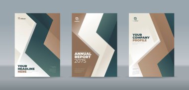 Modern soyut zig-zag geometrik desenli, koyu gri, bej ve kahverengi tonlarda zarif bir şablon. Yıllık rapor, dergi, kitapçık, öneri, portföy için A4 boyut kitap kapağı şablonu