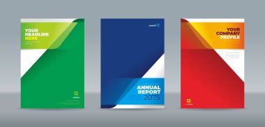Cesur yeşil, mavi ve kırmızı eğimli modern soyut geometrik katmanların yer aldığı canlı bir kapak şablonu. Yıllık rapor, dergi, kitapçık, öneri, portföy için A4 boyut kitap kapağı şablonu