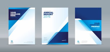 Modern köşegen geometrik katmanlar serin mavi ve donanma eğimleriyle temiz bir düzenle. Yıllık rapor, dergi, kitapçık, öneri, portföy için A4 boyut kitap kapağı şablonu