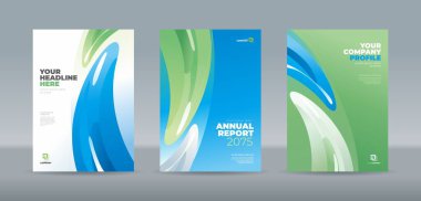 Mavi ve yeşil renkte parlak renklerle soyut sıvı şekilleri içeren profesyonel kapak şablonu. Yıllık rapor, dergi, kitapçık, öneri, portföy için A4 boyut kitap kapağı şablonu