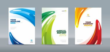 Mavi, yeşil ve kırmızı renkli parlak renklerde soyut sıvı şekilleri içeren modern kapak şablonu. Yıllık rapor, dergi, kitapçık, öneri, portföy için A4 boyut kitap kapağı şablonu