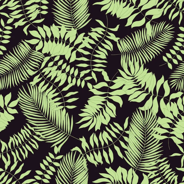 Seamless pattern with hand-drawn tropical leaves — Stock Vector