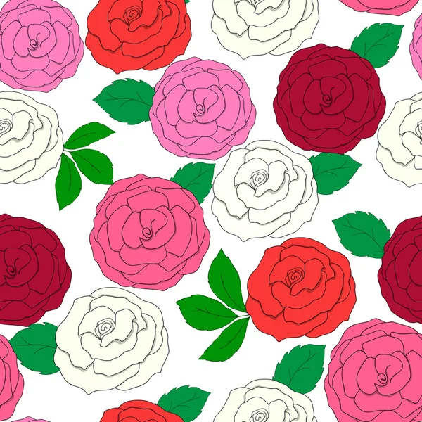 Бесшовный узор с нарисованными вручную розами — стоковый вектор