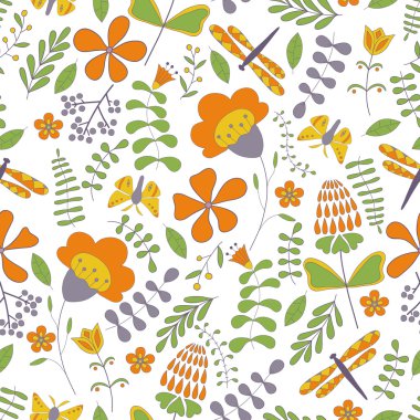 Dikişsiz soyut çizilmiş çiçek desenli 