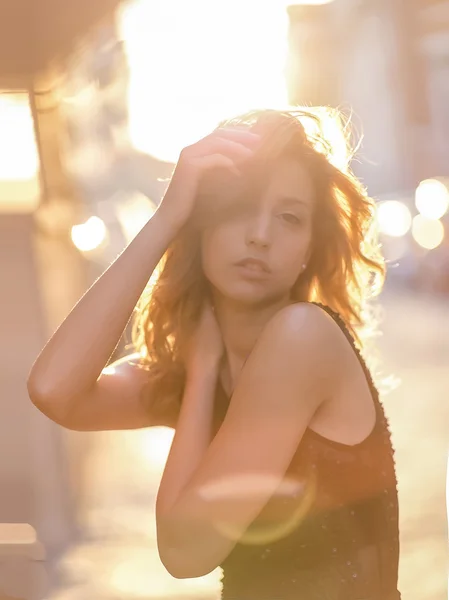 Young model girl dance in street — Stock Photo, Image