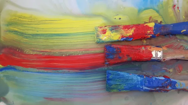 Farbpinsel Mit Acrylfarbe — Stockfoto
