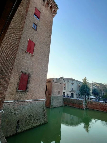 External Walls Moat Water Castle Ferrara High Quality Photo — Stock Photo, Image