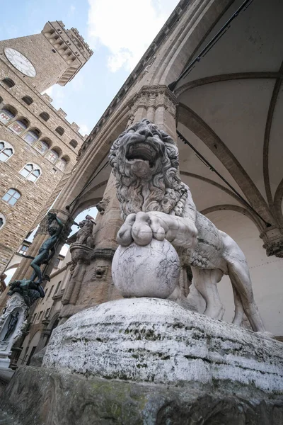 Leone Marmo Bianco Mediceo Flaminio Vacca Nella Loggia Dei Lanzi — Foto Stock