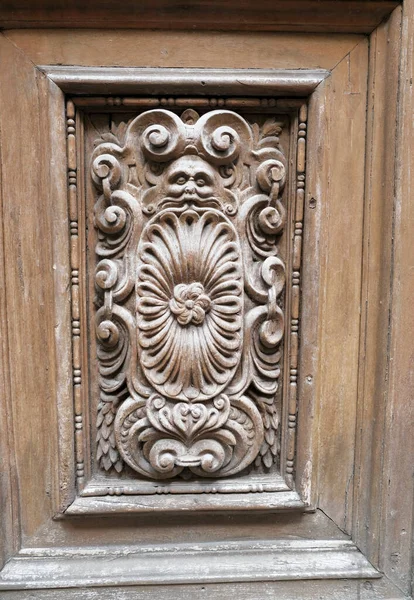 Détail Une Porte Bois Sculpté Florence Italie Photo Haute Qualité — Photo