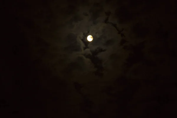 Orangefarbener Vollmond Hinter Wolken Einer Dunklen Nacht Hochwertiges Foto — Stockfoto