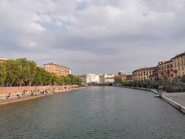 Banchina Canali Milano Tramonto Foto Alta Qualità — Foto Stock