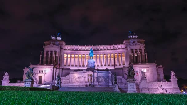 Altar de Roma da pátria o vittoriano em lapso de tempo de noite — Vídeo de Stock