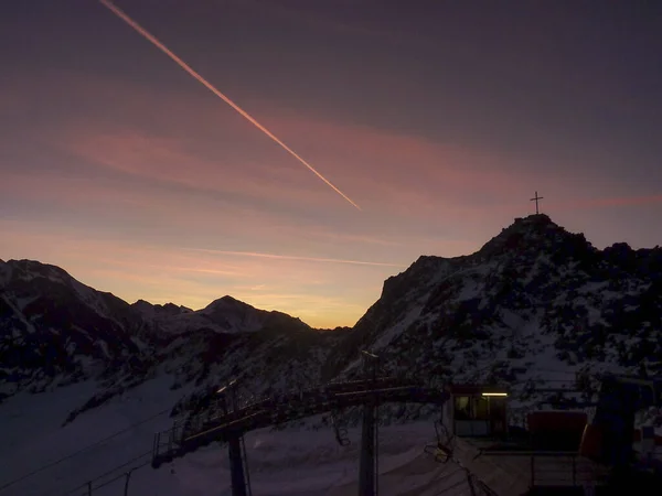 Ανατολή Πάνω Από Τις Άλπεις Val Senales Ηλιόλουστη Μέρα Υψηλής — Φωτογραφία Αρχείου