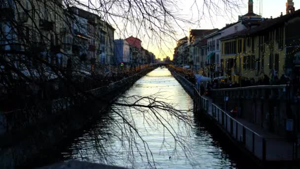 Hermosa Puesta Sol Milán Los Canales — Vídeos de Stock