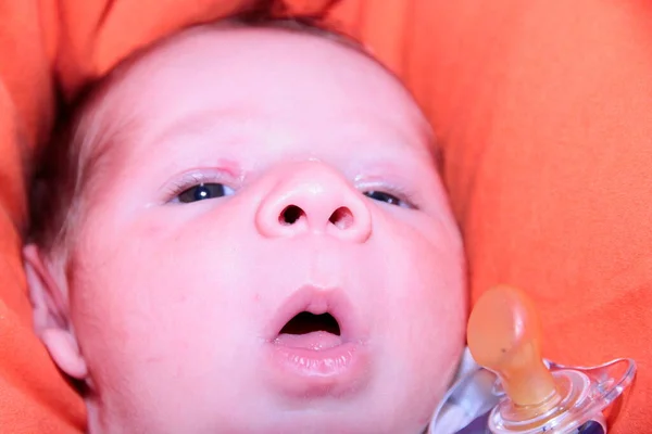 Νεογέννητο Μωρό Χασμουριέται Καναπέ Ανοιχτό Στόμα Υψηλής Ποιότητας Φωτογραφία — Φωτογραφία Αρχείου