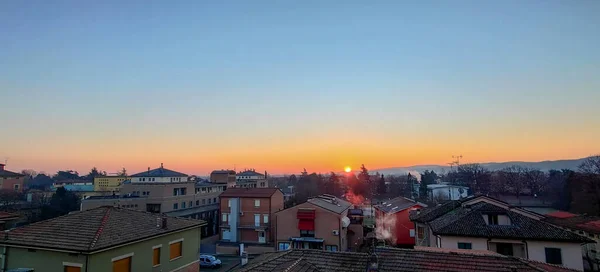 Východ Slunce Nad Městem Bibbiano Reggio Emilia Kvalitní Fotografie — Stock fotografie