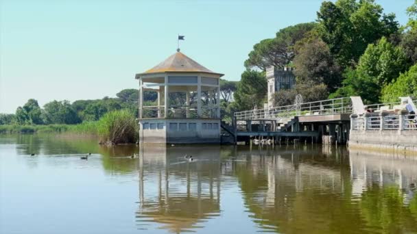 Πανόραμα Της Παγόδας Του Torre Del Lago Puccini Στην Ηλιόλουστη — Αρχείο Βίντεο