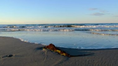 İtalya 'nın Cattolica sahilinde gün batımında dalgalar