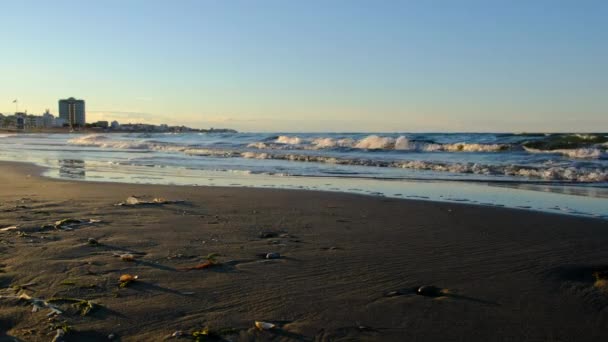 Vagues Coucher Soleil Sur Plage Cattolica Italie — Video