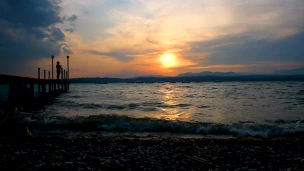 Vagues Coucher Soleil Sur Plage Cattolica Italie — Video