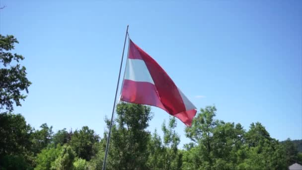 Αυστριακή Σημαία Κυματίζει Στον Γαλάζιο Ουρανό — Αρχείο Βίντεο