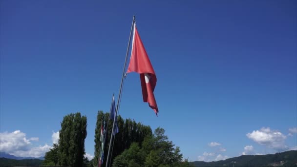 Bandiera Della Confederazione Svizzera Sventola Contro Cielo Blu — Video Stock