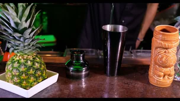 Barman Servant Une Boisson Alcoolisée Avec Ananas — Video