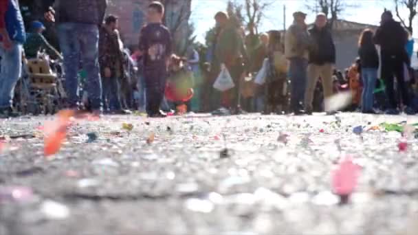 Colorful Carnival Confetti Passing Ground — Stock Video