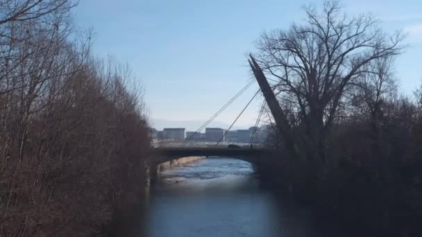 Torino Daki Livorno Üzerinden Nehri Köprü — Stok video