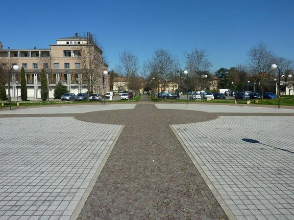 Praça Tiled Pequena Cidade Bibbiano Perto Reggio Emilia Itália Foto — Fotografia de Stock