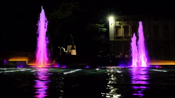 Talya Parma Yakınlarındaki Salsomaggiore Terme Renkli Işıklarla Aydınlatılmış Çeşme — Stok video