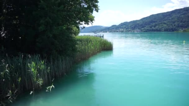 Lake Worthersee Prtschach Wrther See Klagenfurth Oostenrijk Hoge Kwaliteit Beeldmateriaal — Stockvideo