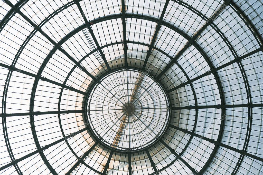 The glass dome of Galleria Vittorio Emanuele II in Milan, Italy. High quality photo