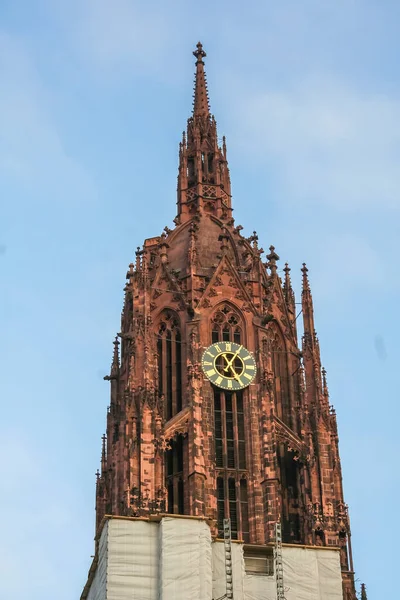 Klokkentoren Van Keizerlijke Kathedraal Van Saint Bartholomew Frankfurt Main Duitsland — Stockfoto