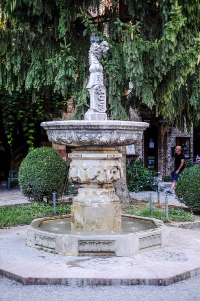 Fountain Dragon Eating Baby Symbol Town Grazzano Visconti Piacenza Italy — Stock Photo, Image