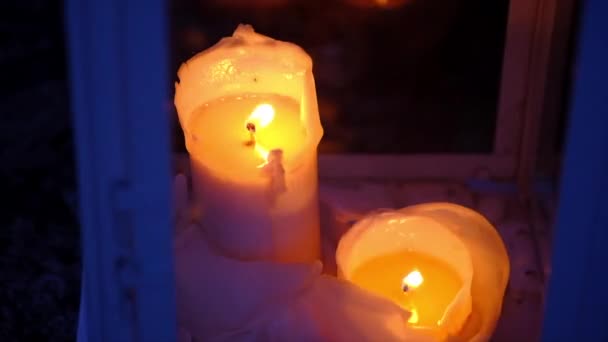 White Candle Flame Moved Wind — Stock Video