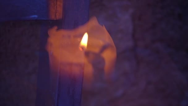 White Candle Flame Moved Wind — Stock Video