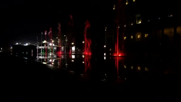 Reggio Emilia Victory Square Front Theater Valleys Tricolor Luminous Fountain — Stock Video