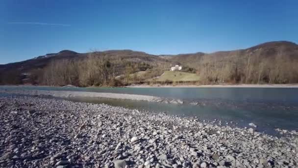 Panorama Del Río Enza Ciano Enza Canossa Reggio Emilia — Vídeo de stock