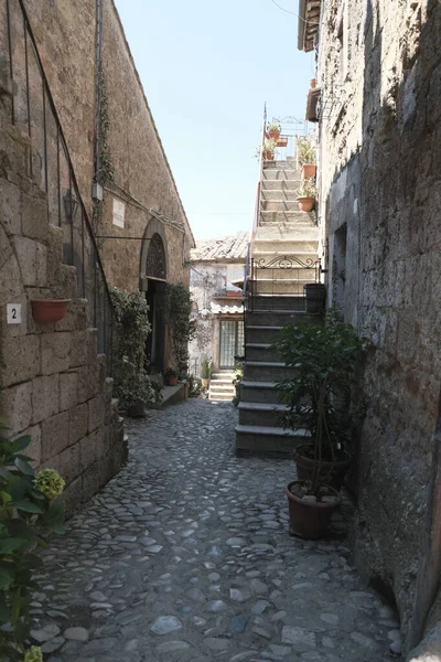 Calles Del Centro Histórico Ciudad Calcata Provincia Viterbo Lacio Italia — Foto de Stock