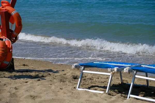 Ostia Lido Stranden Den Romerska Kusten Med Solstolar Högkvalitativt Foto — Stockfoto