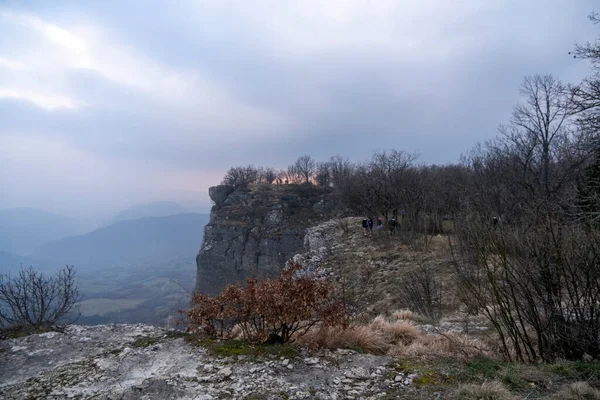 Bismantova Steen Reggio Emilia Panoramisch Vanaf Top Met Zonsondergang Hoge — Stockfoto