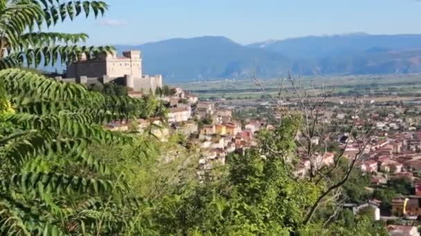 Középkori Vár Celano Abruzzo Olaszország Külső Falak Panoráma Dombra — Stock videók
