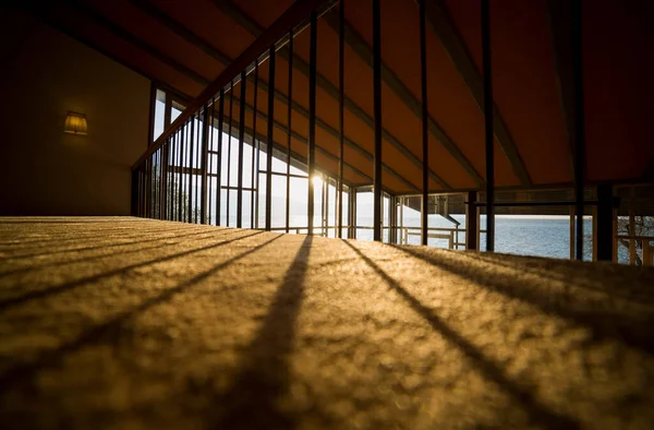 beautiful house interior with piano on Lake Garda at dawn. High quality photo