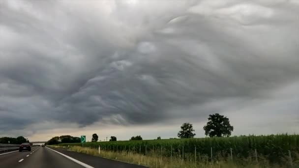 Highway Italy Super Cell Bad Weather Storm Hail Wind Slush — Stockvideo