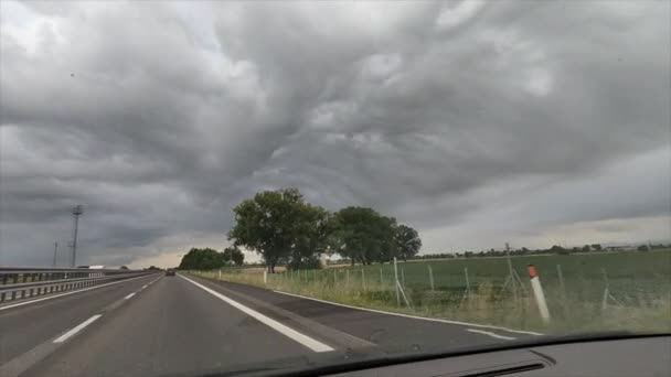 Autobahn Italien Super Zelle Des Unwetters Sturm Hagelwind Und Schneematsch — Stockvideo