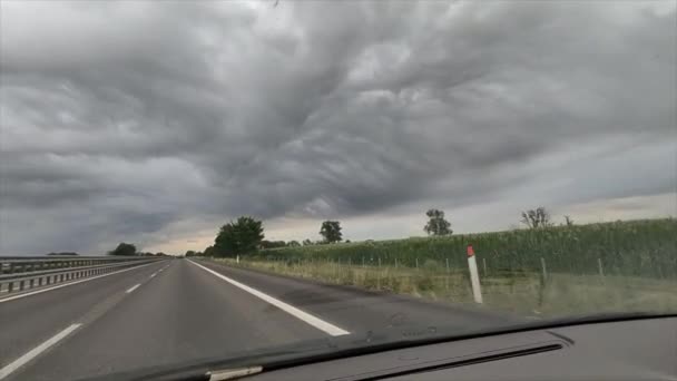 Highway Italy Super Cell Bad Weather Storm Hail Wind Slush — ストック動画