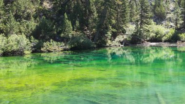 Zümrüt yeşili suyla Valle Stretta Torino 'daki Yeşil Göl manzarası. Yüksek kalite fotoğraf
