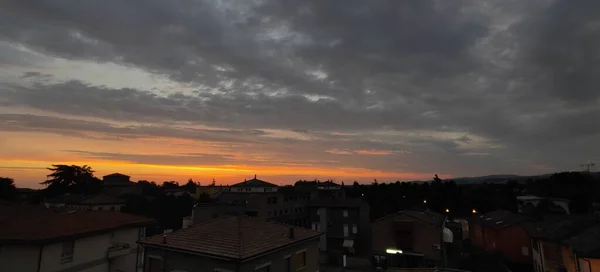 Magnifique Coucher Soleil Sur Petit Pays Bibbiano Reggio Emilia Photo — Photo